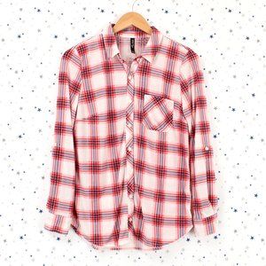 Off White Red Blue Knit Plaid Button Up Shirt